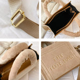 Weiyinxing Square Tote Crossbody Bag Aesthetic Velour Elegant Letter Print Ladies Shoulder Bags Top Handle Women's Charisma Handbags