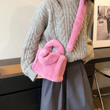 Weiyinxing Plush Tote Bag for Women Soft Plush Handbag Furry Top Handle Bag Female Autumn Winter Shoulder Crossbody Bag Lady Daily