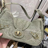 Weiyinxing Y2k Vintage Shoulder Bag American Street Style Rivets Green Canvas Handbag Gothic Punk Biker Cool Designers Underarm Bag