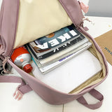 Weiyinxing College Backpack 2024 Students Aesthetic Schoolbags with Pendant Solid Color Girls Mochila Multi-Pocket Travel Rucksack