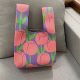 Weiyinxing Handmade Knit Handbag Women Wrist Bag Japanese Casual Color Tote Bag Student Reusable Shopping Bags Purses and Handbags