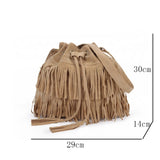 Weiyinxing Retro Faux Suede Fringe Women Messenger Bags Tote New Handbag Tassel Shoulder Handbags Crossbody Bag Tassel Bucket