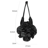 Weiyinxing Design Ruched Women's Shoulder Bag Glossy Soft Leather Drawstring Large Messenger Pack Korean Fashion Crossbody Bags