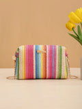 Weiyinxing Grass Woven Bag Fashion Girl Handbags Woven Camera Pouch Versatile Women Shoulder Crossbody Rainbow Tote