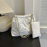 Weiyinxing Quilted Pleated Crossbody Bag for Women Padded Shoulder Bag Design Tote Winter Bucket Bag Casual Handbags Chain Shopper Bag