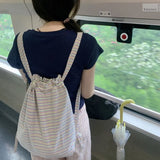 Weiyinxing Striped Cute Drawstring Backpack Causal Japanese Korean Style Shoulders Bag 2024 New Spicy Girl Y2k Backpacks