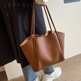 Weiyinxing Fashion Retro Big Leather Tote Bags for Women 2024 Tend Female Large Capacity Shoulder Bag Solid Color Handbags