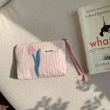 Weiyinxing Green Floral Cute Women Wallet Mini Clutch Purse Coin Purse Cotton Fresh Cute Card Bag Sanitary Napkins Bag Earphone Bag