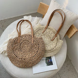 Weiyinxing Straw Beach Bag Vintage Handmade Woven Shoulder Bag Raffia circle Rattan bags Bohemian Summer Vacation Casual Bags