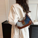 Weiyinxing Denim+PU Leather Small Crossbody Bags for Women 2024 Korean Fashion Underarm Bag Female Shoulder Bag Handbags