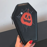 Weiyinxing Coffin Shaped Dark Bolsas Halloween Pumpkin Women Wallet Gothic Skull Multipurpose Cell Phone Purses Personalized Clutch