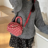 Weiyinxing Vintage Cute Handbag for Women Red Plaid Letter Soft Kawaii Crossbody Bag Autumn Winter New Luxury Designers Shoulder Bag