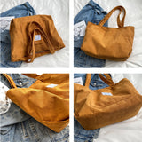 Weiyinxing Corduroy Totes Bag Women's Large Capacity Shoulder Bag Fashion Vintage Solid Color Handbags Large Capacity Shopper Bag