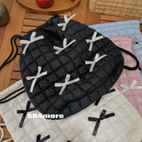 Weiyinxing Black Bow Design Cotton Drawstring Backpack 2024 Winter Korean Fashion Y2K Big Soft Backpacks Lady Back Pack