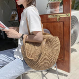 Weiyinxing Straw Beach Bag Vintage Handmade Woven Shoulder Bag Raffia circle Rattan bags Bohemian Summer Vacation Casual Bags