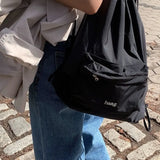 Weiyinxing Korean Nylon Drawstring Backpack Black Pink Carrying Backpacks Causal Students High School Ins Style Women's Bag