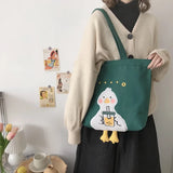 Weiyinxing Fashion Embroidered Canvas Bag 2024 New Summer Soft Cute Duck Pouch Single Shoulder Bag Go To School Shopping Handbags