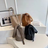 Weiyinxing PU Leather Shoulder Bags for Women 2024 Designer Korean Fashion Female Bucket Handbags Solid Color Crossbody Bags