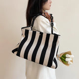 Weiyinxing Stripes women handbag Large Capacity Thick chain Shoulder bags for female Shopping bag Canvas big Totes bolsas