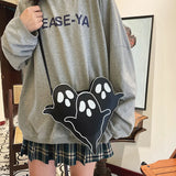 Weiyinxing Printed Shoulder Bags Cartoon Pu Leather Crossbody Purses Gothic Ghost Shape Messenger Bag Funny Satchel Small Handbags