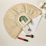 Weiyinxing Woven Straw Handbag Wooden Half-moon Portable Beach Bag Holiday Handmade Handle Bag Rattan Shopping Basket Bag bolsa
