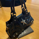 Weiyinxing Korean Gothic Star Girl Black Bag Aesthetic Vintage Fairy Grunge Punk Goth Purse Shoulder Handbags Bucket Tote Bags Women