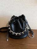 Weiyinxing Chains Mini Bucket Bags for Women Classic Crocodile Textured Drawstring Crossbody Bag Solid Color Lady Handbags