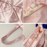 Weiyinxing Product Satin Folded Bow Tote Bag Sweet Advanced Girl Shoulder Bag Fashionable Large Capacity Commuting Underarm Bag