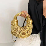 Weiyinxing for Women 2024 New in Gold Luxury Designer Brand Handwoven Noodle Bags Rope Knotted Pulled Hobo Silver Evening Clutch