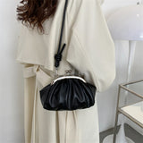 Weiyinxing Shoulder Bag Metal Clip Buckle Women Shoulder Handbags Shell Shape Small Leather Pleated Cloud Lady Purse for Travel Dating