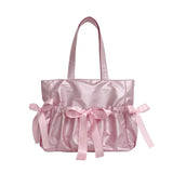 Weiyinxing Style Ribbon Bow Handbag Genjuku Style Student Double sided Shoulder Bag Manga Sweet Forest Large Capacity Tote Bag