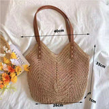 Weiyinxing Straw Bag Summer Handmade Beach Bag Large Capacity Shoulder Bag Vacation Rattan Totes Outdoors Seaside Handbag Bolsas