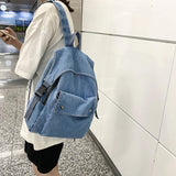 Weiyinxing Denim Women Backpacks Large capacity college backpack Casual female big Travel bag Teenage Girl School Bag Bagpack blue