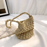 Weiyinxing Straw Bucket Bag For Women Large Capacity Woven Bucket Shoulder Bag Handmade Braided Beach Bag Hot Vacation Handbag