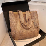 Weiyinxing Ladies Straw Woven Handbag Women Holiday Beach Commute Casual Tote Top-Handle Bags Fashion Retro Shoulder Bags 2024
