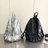 Weiyinxing 2024 Silver Big Drawstring Back Pack PU Leather Korean Fashion Backpack for Women School Bags for Teenagers Girls