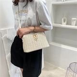 Weiyinxing Straw Crossbody Bags For Women 2024 Handmade Woven Shell Handbags Soft PU Leather Shoulder Bags Female Bohemia Beach Bag