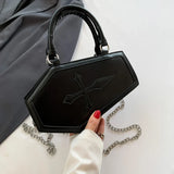 Weiyinxing Women Crossbody Bag Large Capacity Coffin Shape Phone Shoulder Bag Halloween PU Top Handle Bag for Travel Make Up Cosmetic Bag