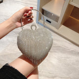 Weiyinxing Evening Bag Heart Pattern Silver Clutch Womens Fashion Diamond Banquet Clutch And Purse Wedding Bridal Prom Wallets