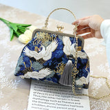 Weiyinxing Vintage Fringe Bag Small Shell Bags Chain Women Shoulder Crossbody Bag Crane Flying Women's Handbags Purses Embroidery