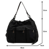 Weiyinxing Black Nylon Unisex Crossbody Bag Multi-pocket Totes String Design Travel Shoulder Bags for Women Fashion Handbags Purses