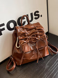 Weiyinxing Trendy Women Backpacks PU Leather Hasp Design Drawstring School Bags for Girls Fashion Outing Travel Backpack