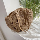 Weiyinxing Round Straw Bags for Women Rattan Shoulder Bag Travel Handmade Woven Beach Handbags Female Large Capacity Totes Bag