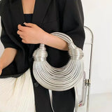 Weiyinxing for Women 2024 New in Gold Luxury Designer Brand Handwoven Noodle Bags Rope Knotted Pulled Hobo Silver Evening Clutch