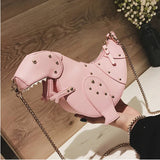 Weiyinxing Fashion 3D Dinosaur Design Rivets Pu Leather Girl's Chain Purse Shoulder Bag Tote Ladies Crossbody Mini Messenger Bag Flap