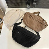 Weiyinxing Capacity Waist Bag Women Shoulder Crossbody Bags Casual Fanny Pack Simple Phone Purse Corduroy Waist Bag Ladies Banana Bag