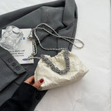 Weiyinxing Silver Small Leather Crossbody Bag Women's 2024 Retro Simple Style Chain Lipstick Bucket Bag Lady Handbags and Purses