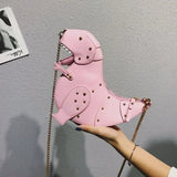 Weiyinxing Fashion 3D Dinosaur Design Rivets Pu Leather Girl's Chain Purse Shoulder Bag Tote Ladies Crossbody Mini Messenger Bag Flap