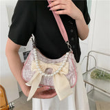 Weiyinxing Female Bag Retro Luxury Designer Handbag Bow Crossbody Bags Fashion Canvas Women's 2024 Trend Shoulder bag Purses