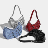 Weiyinxing Women Retro Shoulder Bag Zipper Y2k Handbag Purse Strap Adjustable Satchel Hobo Bag Vintage Armpit Bag Aesthetic Purse